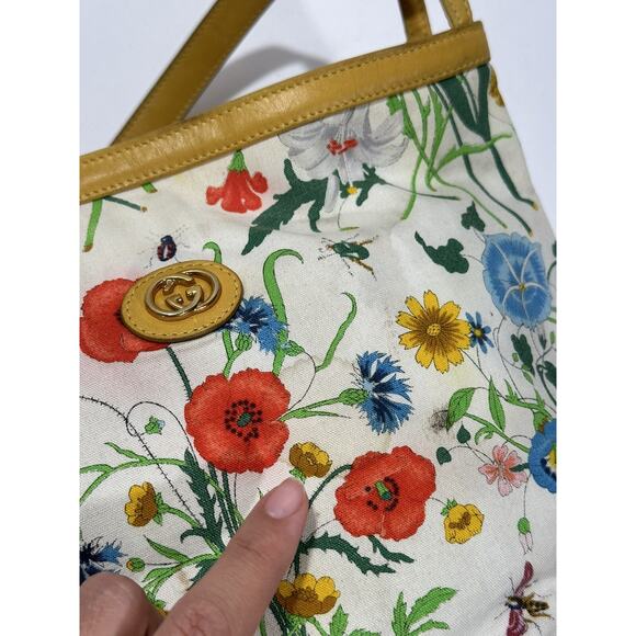 Gucci Flora Canvas Vintage White Yellow Bag Purse Crossbody Floral Japan READ*** - Picture 4 of 16